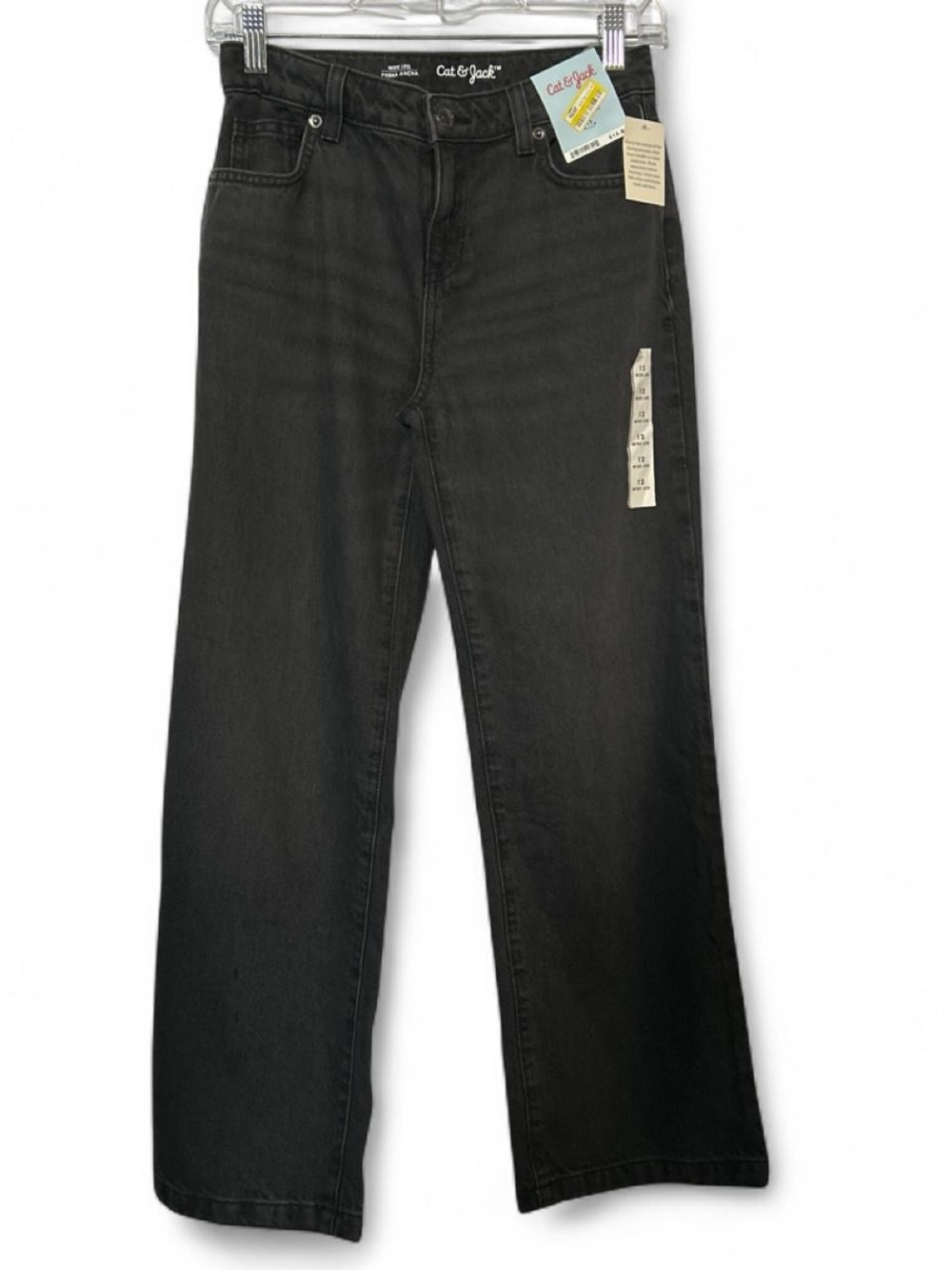 NWT Cat & Jack faded charcoal black wide leg jeans with adjustable waist sz 12